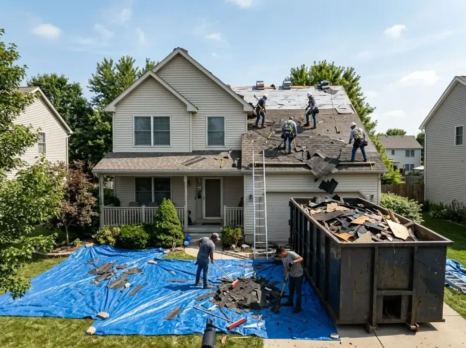 roof-replacement-debris-remova-004 — frequently asked questions, Cheapest Dumpster Rentals in Bloomington, IL